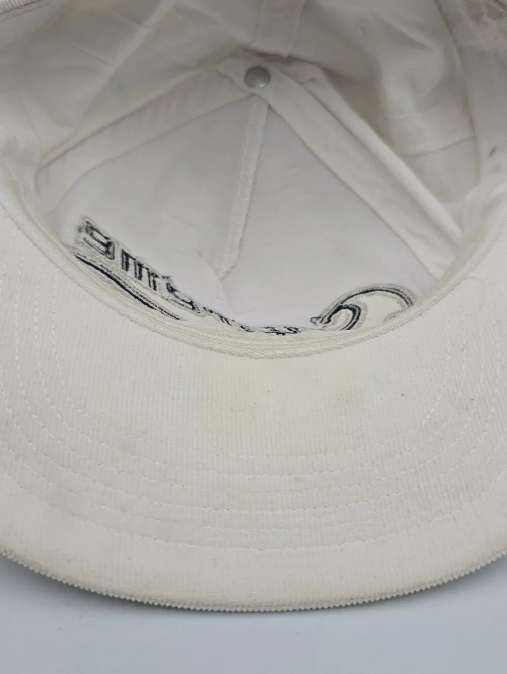 Supreme Cursive Logo White 5 Panel Corduroy Adjustable Snapback Hat